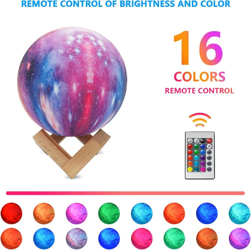 3D Mesečeva Galaksija lampa Svemirski 3D print lampa Lampa sa promenljivim bojama Mesečeva galaksija svetlosni efekti USB punjiva svemirska lampa Osetljiva na dodir lampa Magična svemirska atmosfera Unikatan svetlosni dekor Atmosferska svetlosna lampa Ambalaža sa držačem inkluzivna