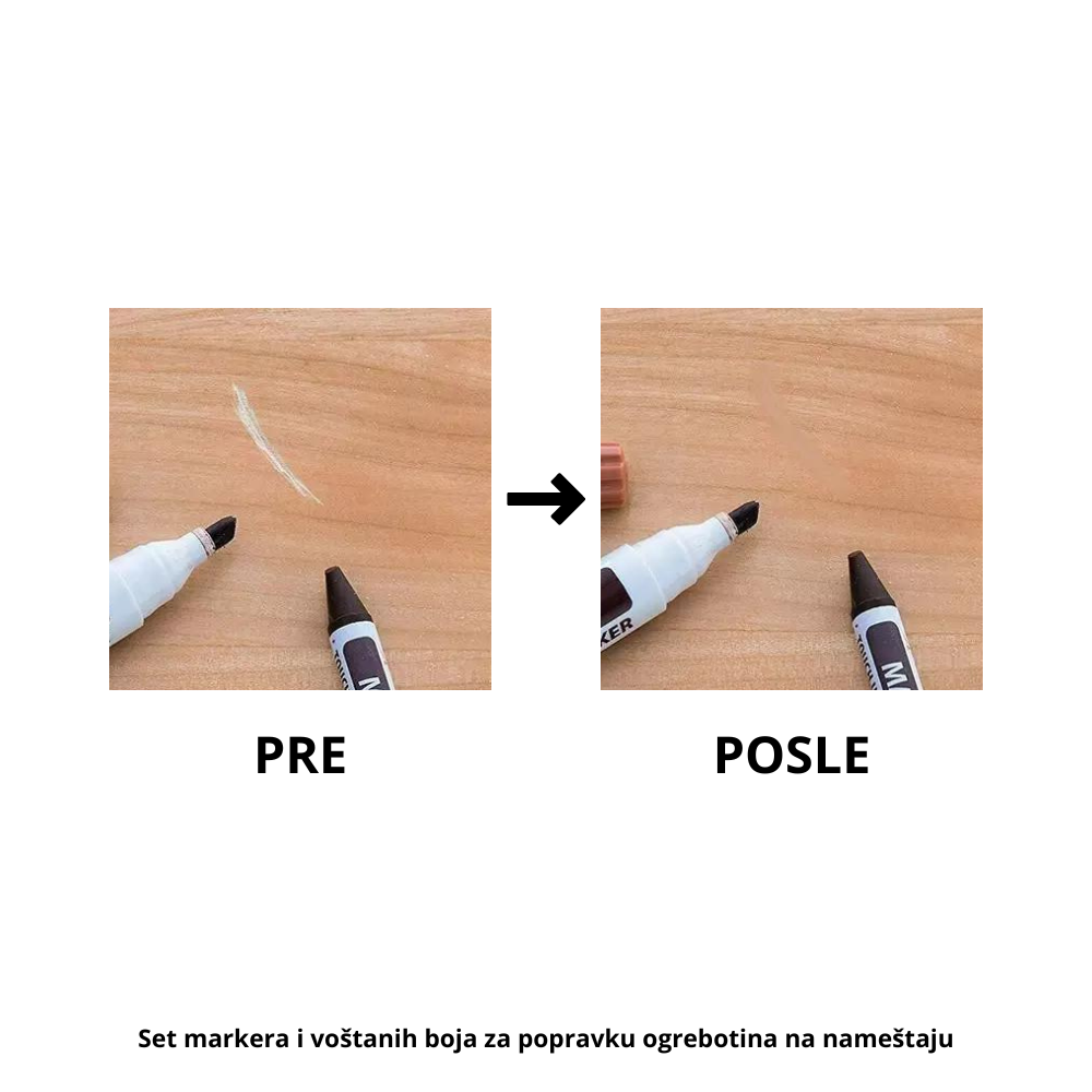 Set markera i voštanih boja za popravku ogrebotina na nameštaju