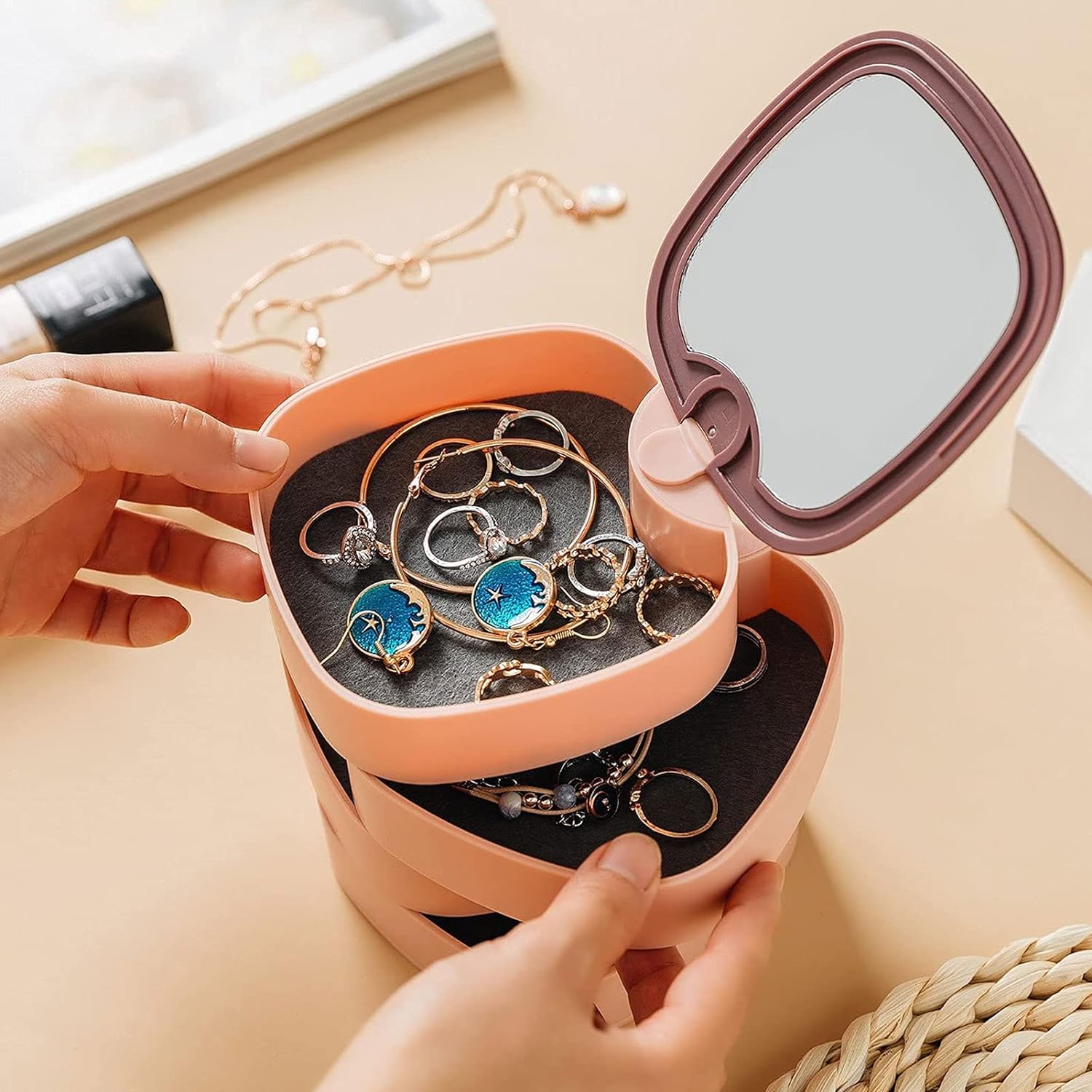4-сlojни окретни организатор за накит са огледалом