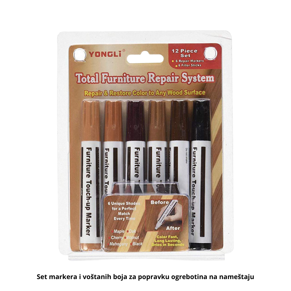 Set markera i voštanih boja za popravku ogrebotina na nameštaju